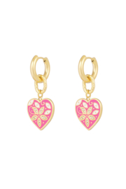 Oorbellen stainless steel goud met bedel hart