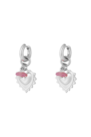 Oorbellen stainless steel in goud en zilver met hartje en kraal