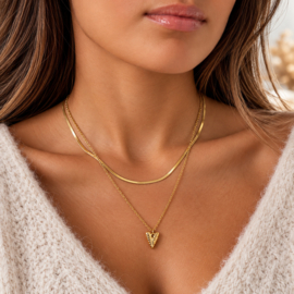 Dubbele ketting met hartje goud