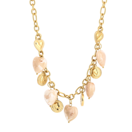 Stainless steel ketting met hartjes bedels beige