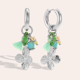 Stainless steel oorbellen zilver met kralen en bloem