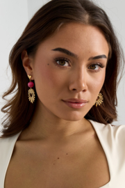 Statement Oorbellen hart en kraal roze