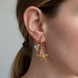 Oorbellen stainless steel goud met zeester en kralen