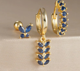 Earparty voor 3 gaatjes blauw pretty goud