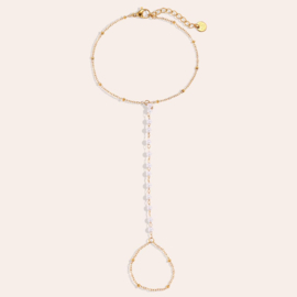 Hand chain armband parels goud stainless steel