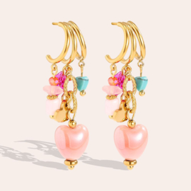 Stainless steel musthave oorbellen lente goud met gekleurde kralen