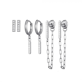 Earparty voor 3 gaatjes zilver stainless steel