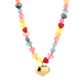 Regenboog ketting met goud hartje