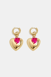 Oorbellen stainless steel goud met bedel hart