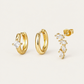 Earparty voor 3 gaatjes zilver en goud stainless steel