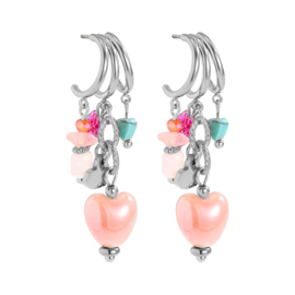 Stainless steel musthave oorbellen lente zilver met gekleurde kralen