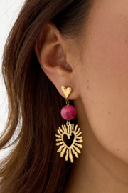 Statement Oorbellen hart en kraal roze