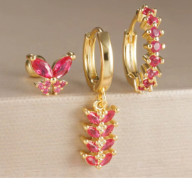 Earparty voor 3 gaatjes rood pretty goud