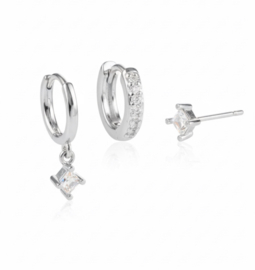 Earparty set voor 3 gaatjes zilver  - stainless steel
