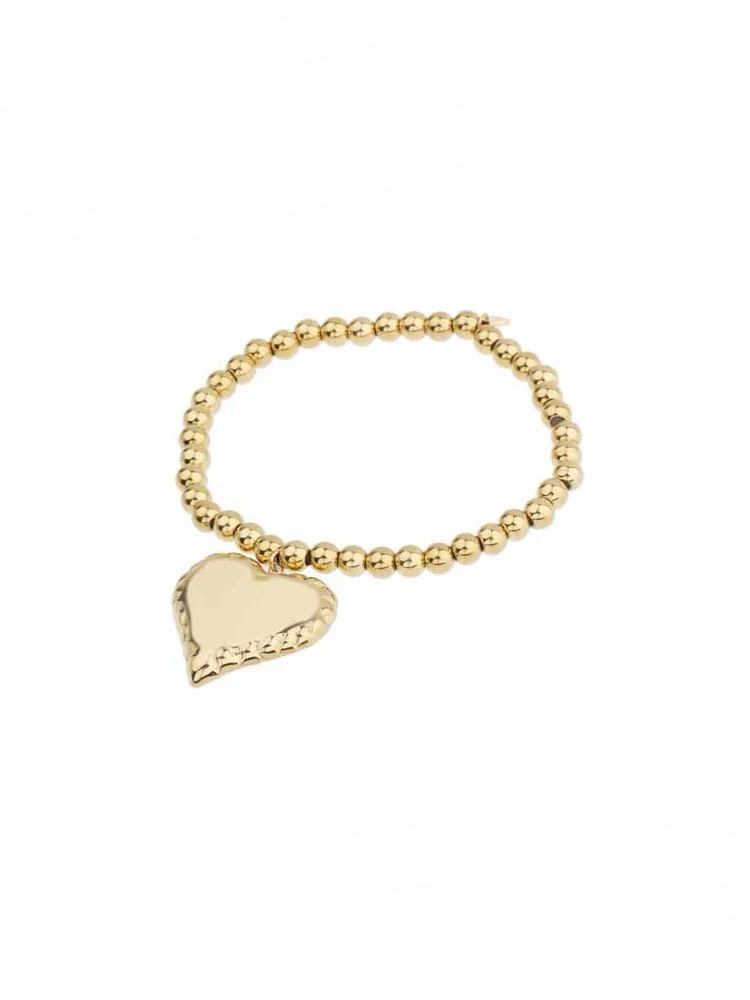 Elastieken armband bolletjes met groot bedel hart