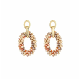 Statement oorbellen oval beige mix