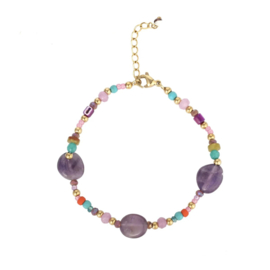 Gouden stainless steel armband met kralen