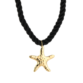 Statement ketting goud zeester touw zwart