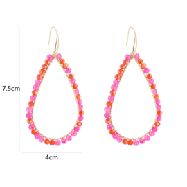 Statement oorbellen druppel kralen roze mix