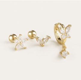 Earparty voor 3 gaatjes goud  - stainless steel