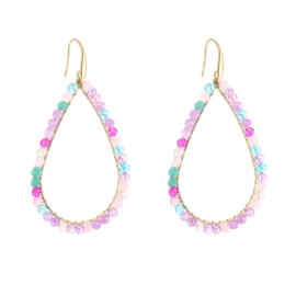 Statement oorbellen druppel kralen lila mix