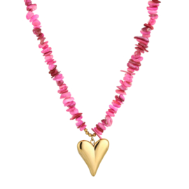 Kralenketting hart roze