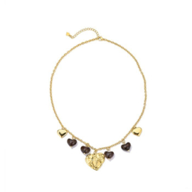 Bedelketting goud hartjes met bruine hartjes