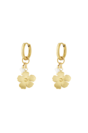 Oorbellen stainless steel goud met bloem en kraaltje