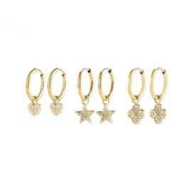 Earparty voor 3 gaatjes goud stainless steel