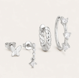 Earparty set voor 4 gaatjes zilver  - stainless steel
