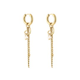 Oorbellen stainless steel goud met hartje en chain