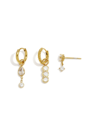 Earparty set voor 3 gaatjes goud cirkels 3 - stainless steel
