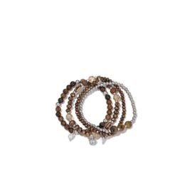 Armbandenset kralen bruin zilver