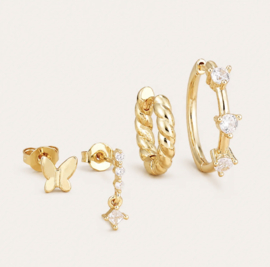 Earparty set voor 4 gaatjes goud  - stainless steel