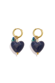 Oorbellen stainless steel goud met bedel hart blauw