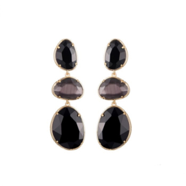 Statement oorbellen goud met cat eye stones zwart