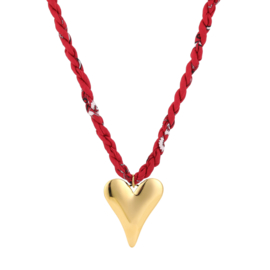 Statement ketting goud hart touw rood