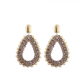 Statement oorbellen kralen beige/bruin