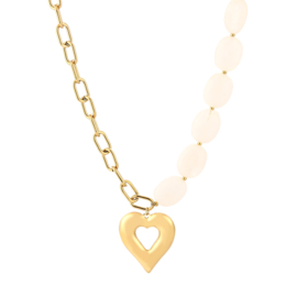 Stainless steel ketting met hartje en kralen