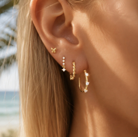 Earparty set voor 4 gaatjes goud  - stainless steel