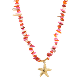 Roze kralenketting met gouden zeester bedel