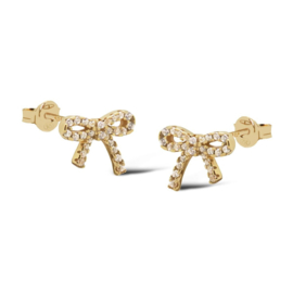 Oorknopjes strikjes bling- echt zilver