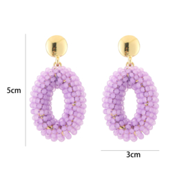 Statement oorbellen druppel kralen lila