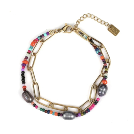 Gouden stainless steel armband met kralen