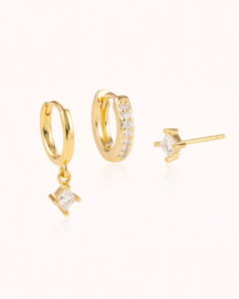 Earparty set voor 3 gaatjes goud  - stainless steel