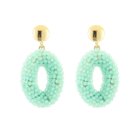 Statement oorbellen druppel kralen mint