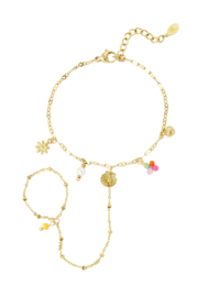 Hand chain armband bedels  en kralen goud stainless steel