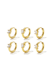 Earparty Najaar stainless steel goud van 3 paar oorringen met steentjes