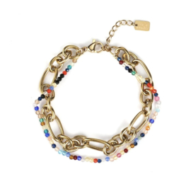 Dubbele armband met kralen en chain rainbow
