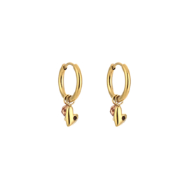 Oorbellen stainless steel goud met bedel hartje bruin